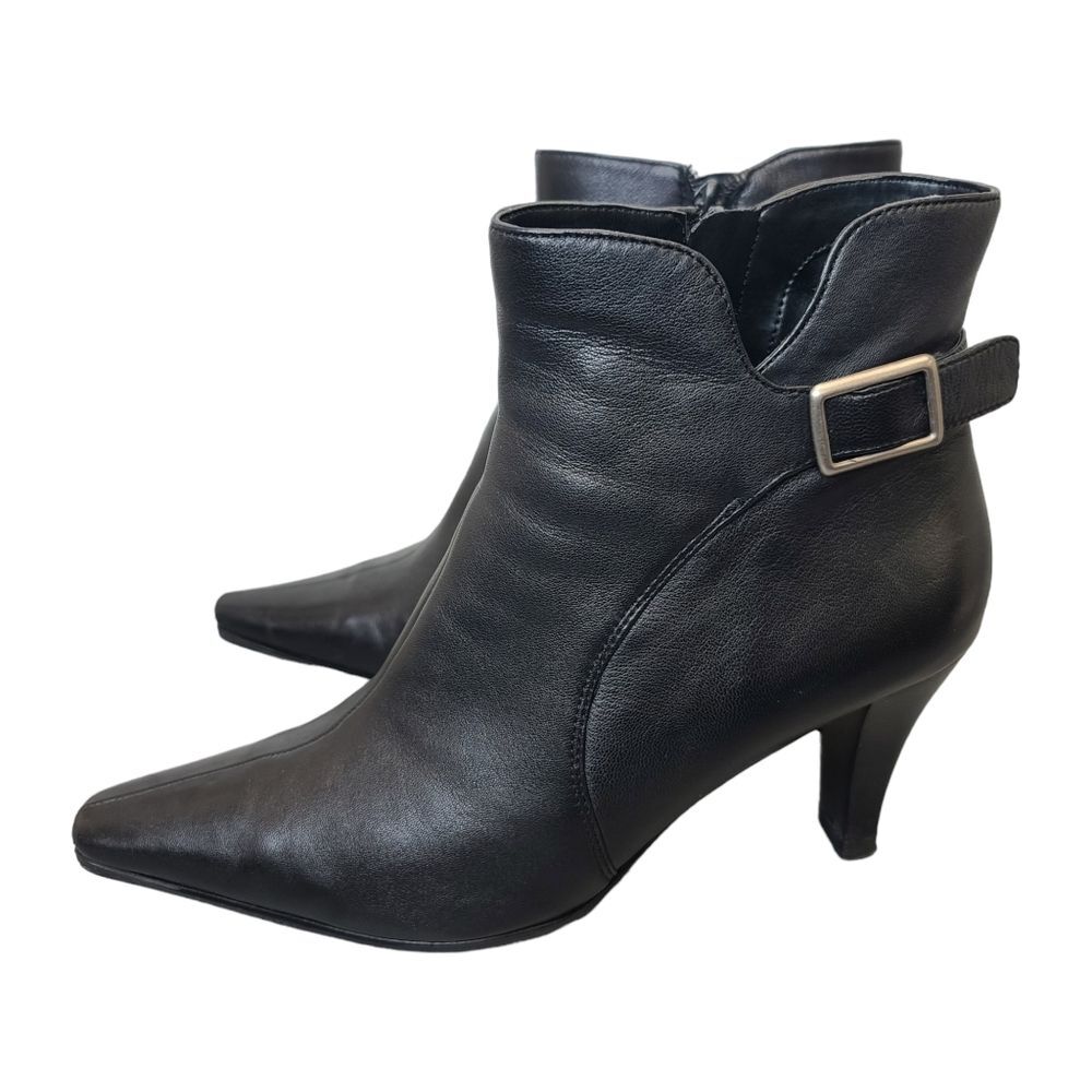 Bandolino Womens Clarece Pointed Toe Black Soft Leather Bootie Heels 7.5